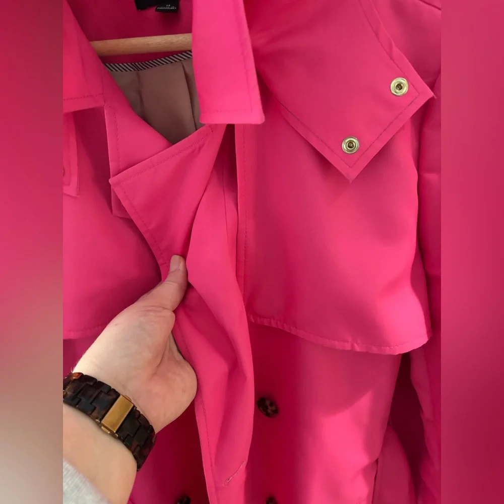 Jcrew Collection neon pink satin shiny trench coat 16 - Picture 5 of 9